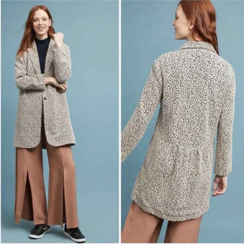 Anthropologie Cartonnier Rowan Leopard Jacket Size S Blazer Button Cream Black